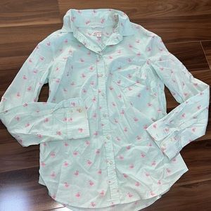 Small Merona 100% cotton flamingo green and pink button down shirt top